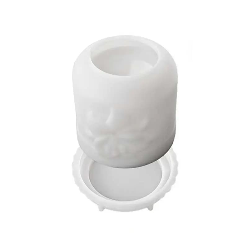 M11K-3D Relief Rose Candle Jar Silicone Mold Set DIY Plaster Epoxy Resin Magnolia Lily Flower Storage Box Molds