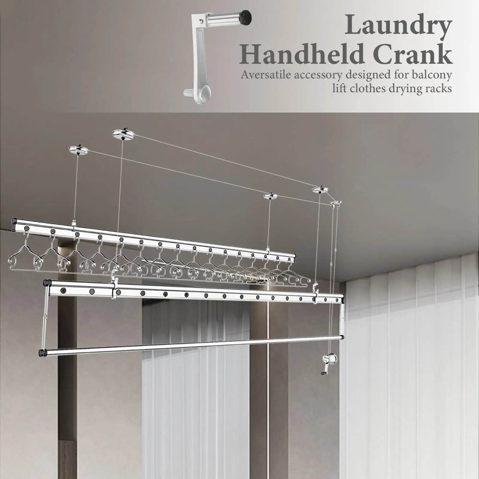 Clothes Rack Hanger Hand Crank Replacement Metal Handle Universal Lift Hanger Accessories for Balcony Laundry Drying Rack Parts