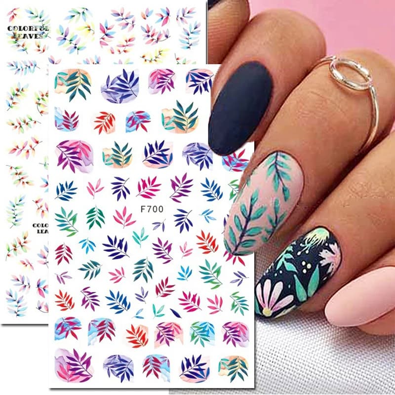 Decalcomanie per nail art Foglie acquerello Estate Foglie tropicali colorate Cursori adesivi Adesivi per unghie Decorazione per punte delle unghie Bellezza