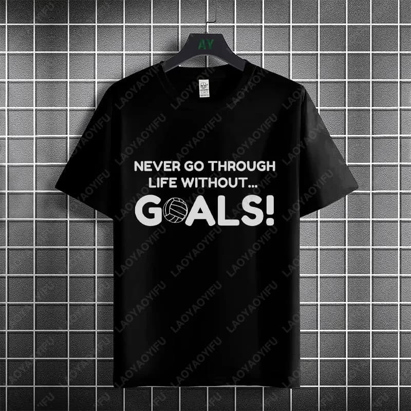 Non vanno mai a buon fine le vie della vita senza obiettivi! T-shirt con slogan da pallavolo, 100% cotone, manica corta, girocollo, t-shirt sportiva alla moda