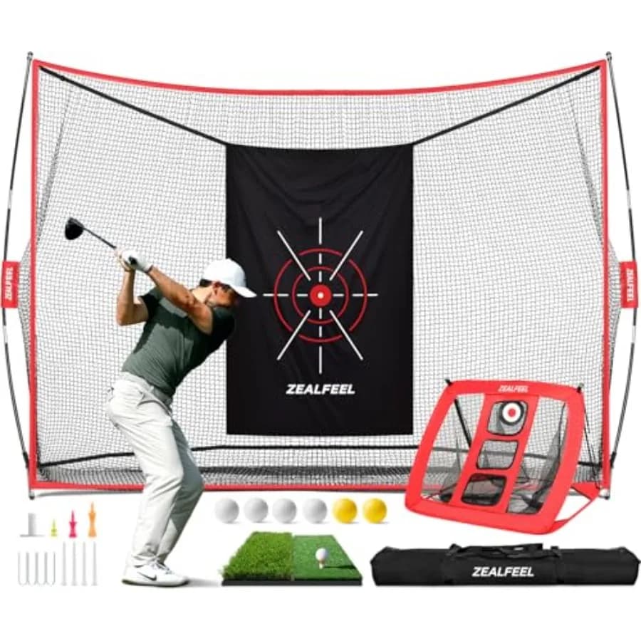 Rete da Golf, Rete da Allenamento 10x7ft con Rete per Chipping, Tappetino Pieghevole, Bersaglio in Seta, 8 Tee, 6 Palline, Borsa da Trasporto, Reti da Golf per Allenamento