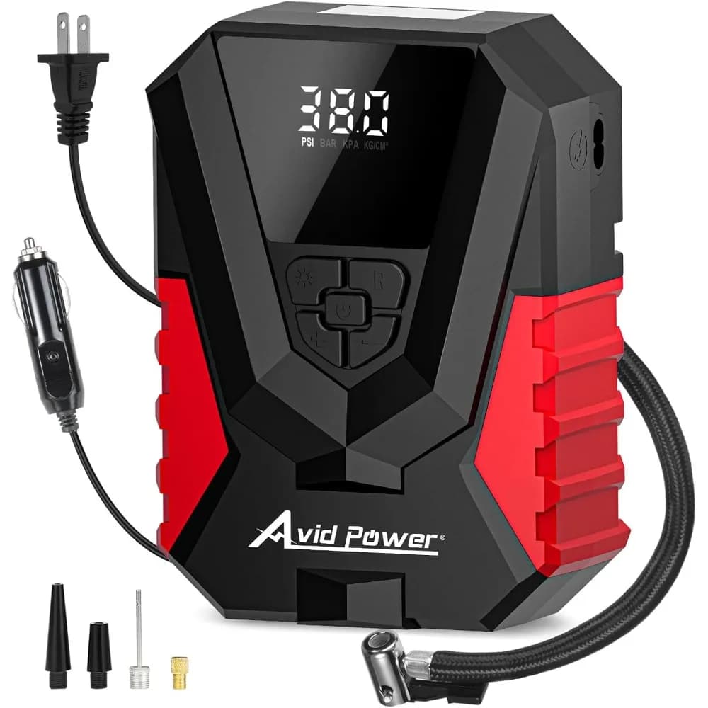 AVID POWER Gonfiatore per pneumatici Compressore d'aria portatile AC/DC, Gonfiatore automatico per pneumatici con manometro, 12 V, 110 V Piccolo compressore d'aria,