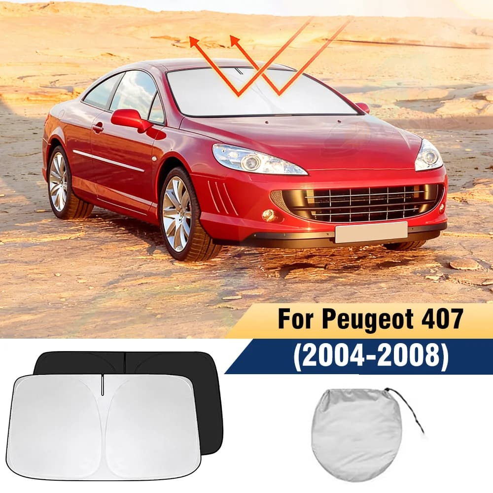Parasole Pieghevole per Parabrezza Peugeot 407 2004-2008, Protezione dai Raggi UV, Tendina Parasole Rinfrescante per Finestrini Auto