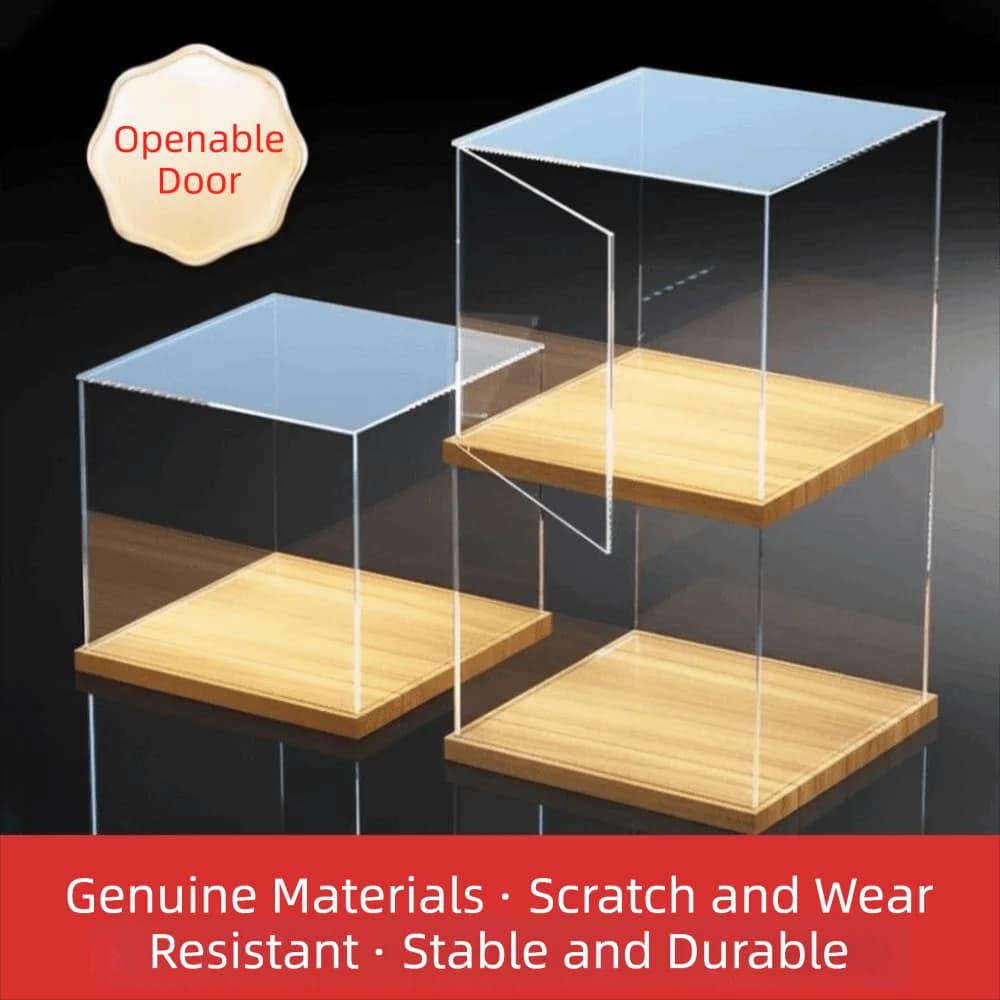 Transparent Acrylic Acrylic Display Case No-glue Assembly Stackable Design Dustproof Cover Wooden Bottom Model Display Case