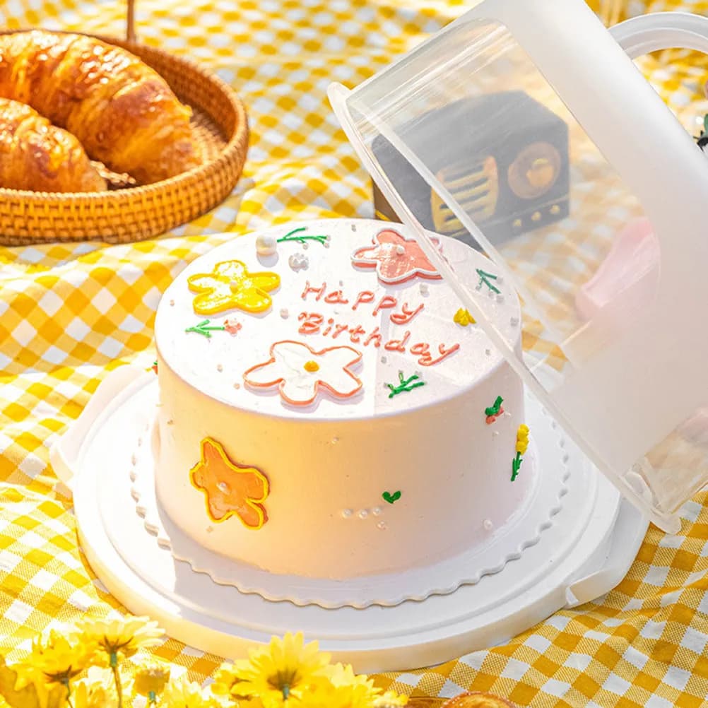 Handheld Round Clear Cake Carrier Box Reusable PP Material with Lid for Birthday Cake Storage Transport Display Dessert