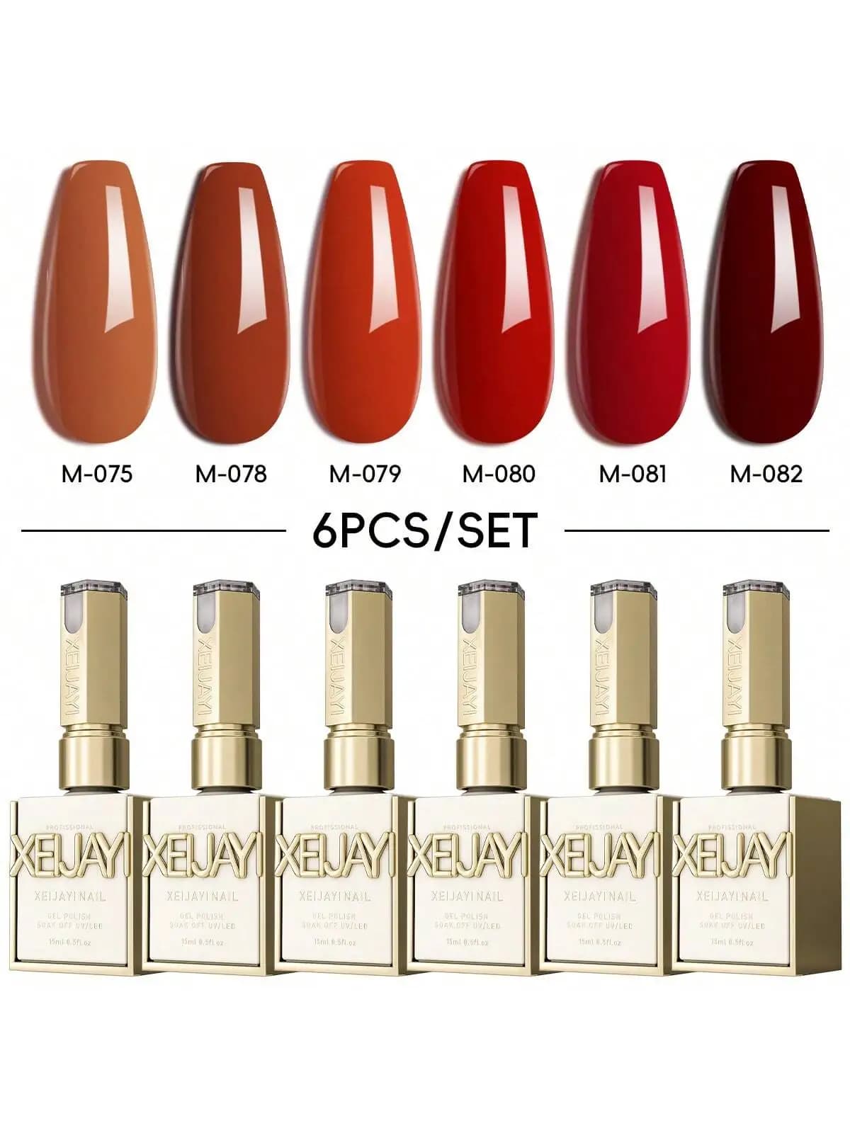 2025 Nuovo set di gel per unghie rosso a 6 colori - Kit di smalti gel UV/LED schiarenti per saloni di bellezza