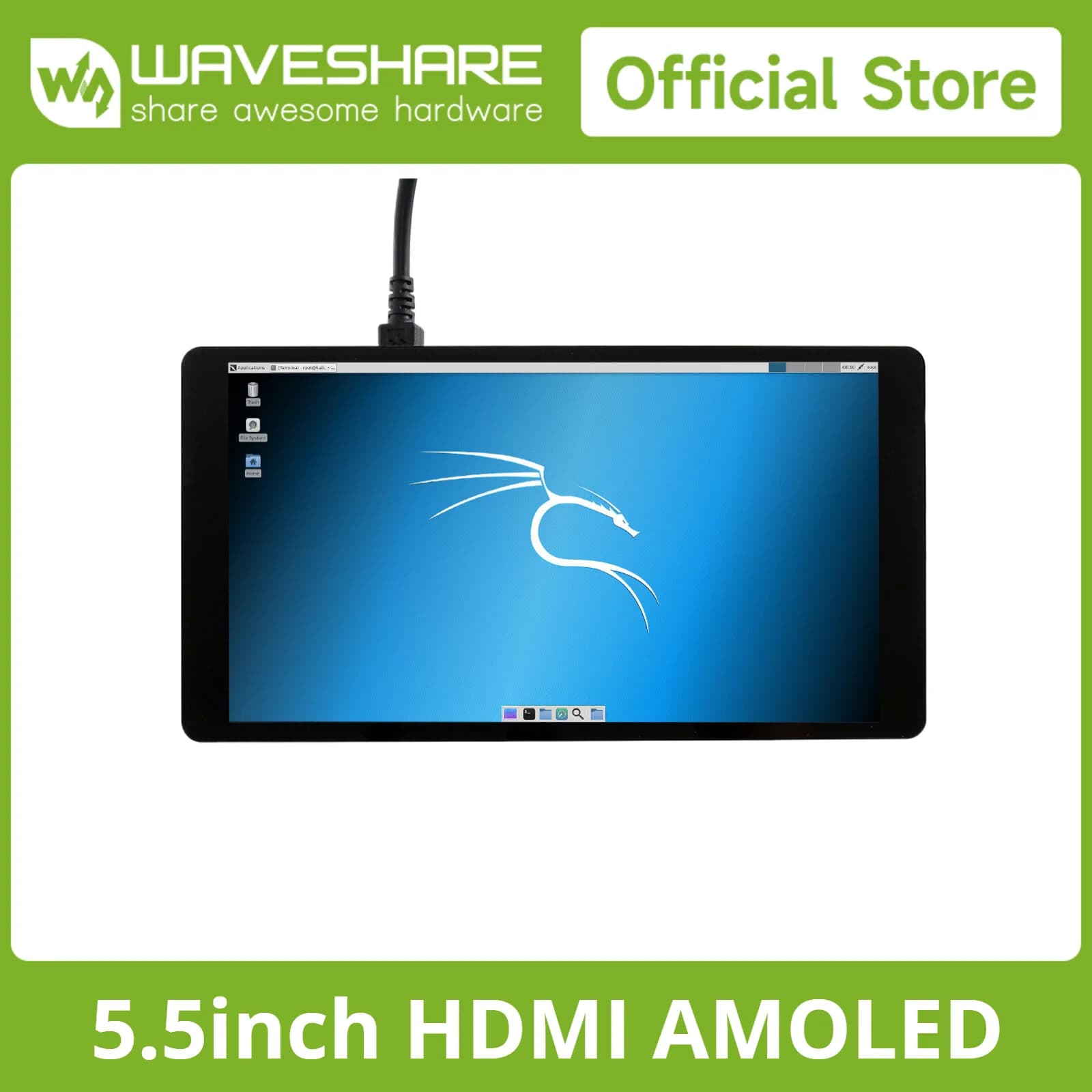 Waveshare 5.5inch AMOLED Display 1080*1920 Capacitive Touch Screen, WithToughened Glass Cover, for Raspberry Pi 5/4B/3B/Nano