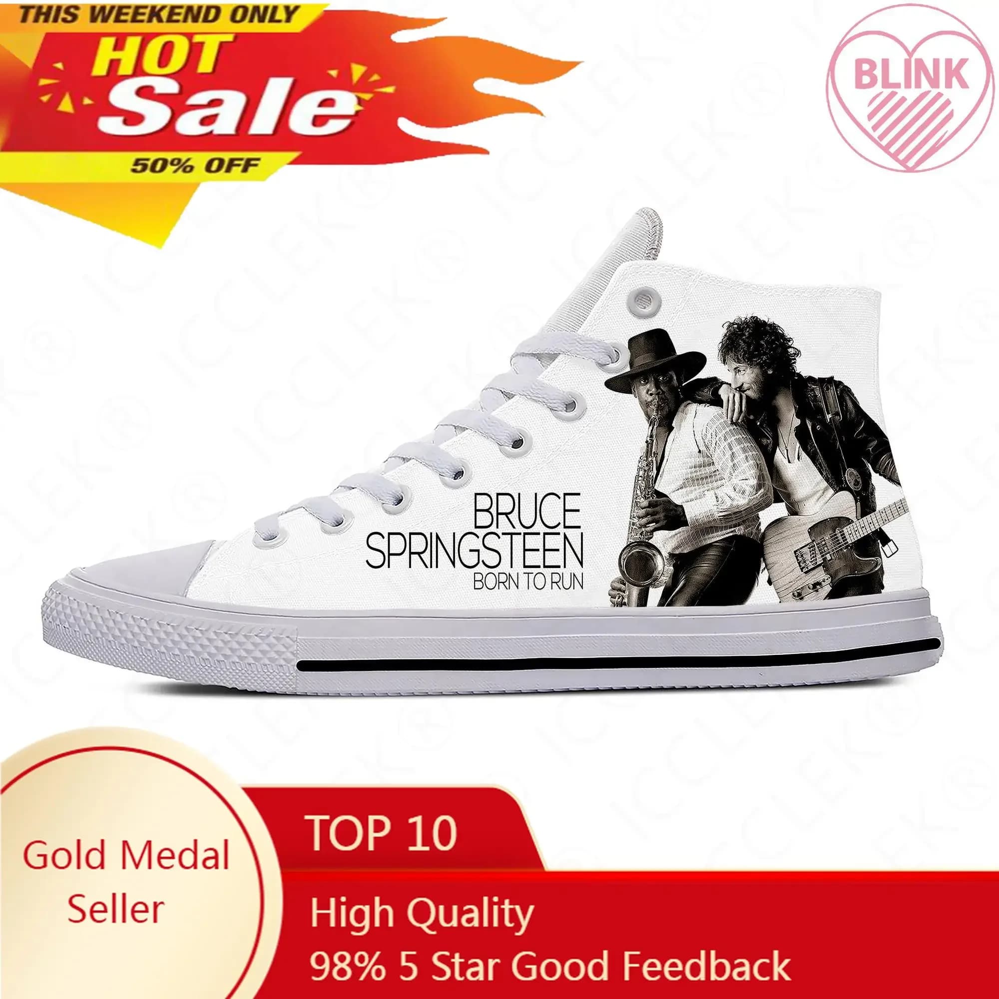 Born To Run High Top Sneakers Bruce Springsteen Mens Womens Teenager Casual Shoes Canvas Running 3D Print Shoes Lightweight shoe