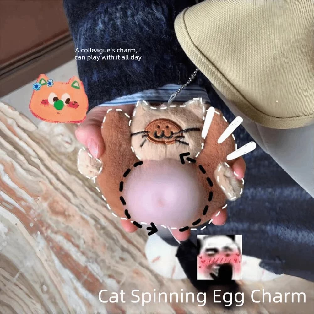 New Pull Play Egg Cat Keychain Rotatable Funny Cat Pendant Kitten Keychain