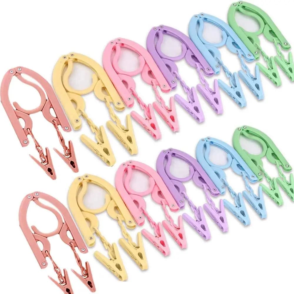 12Pcs Multicolor Travel Hangers with 24Pcs Clips, Portable Foldable | Detachable Lightweight Hanger for Scarves, Socks, Underwea