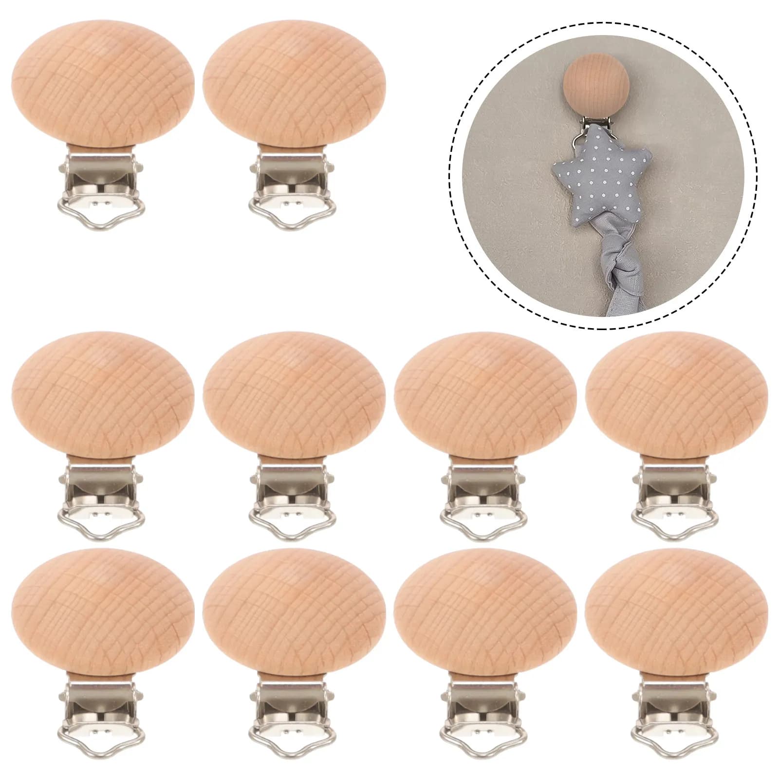 10Pcs Wooden Pacifier Clips Round Shape 35Mm Natural Wood Teether Holder for Babies Infants Gift Baby Shower Essential