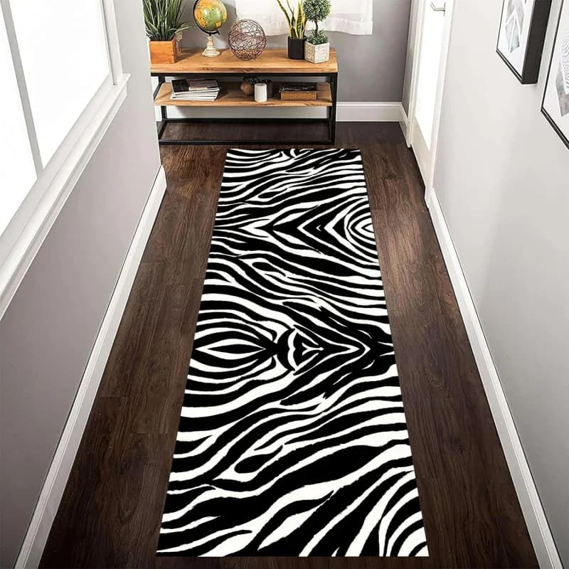 VIKAMA Aesthetic Zebra Stripe Long Runner Mat Non Slip Soft Animal Print Floor Rug Hallway Indoor Home Decor Carpet