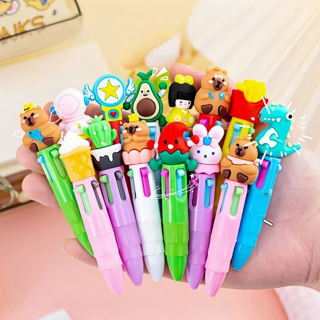 1/5/10/20/30PcsCartoon Mini 4-Color Ballpoint Pen Creative High-Appeal Multicolor Clickable Notebook Colorful Writing Instrument