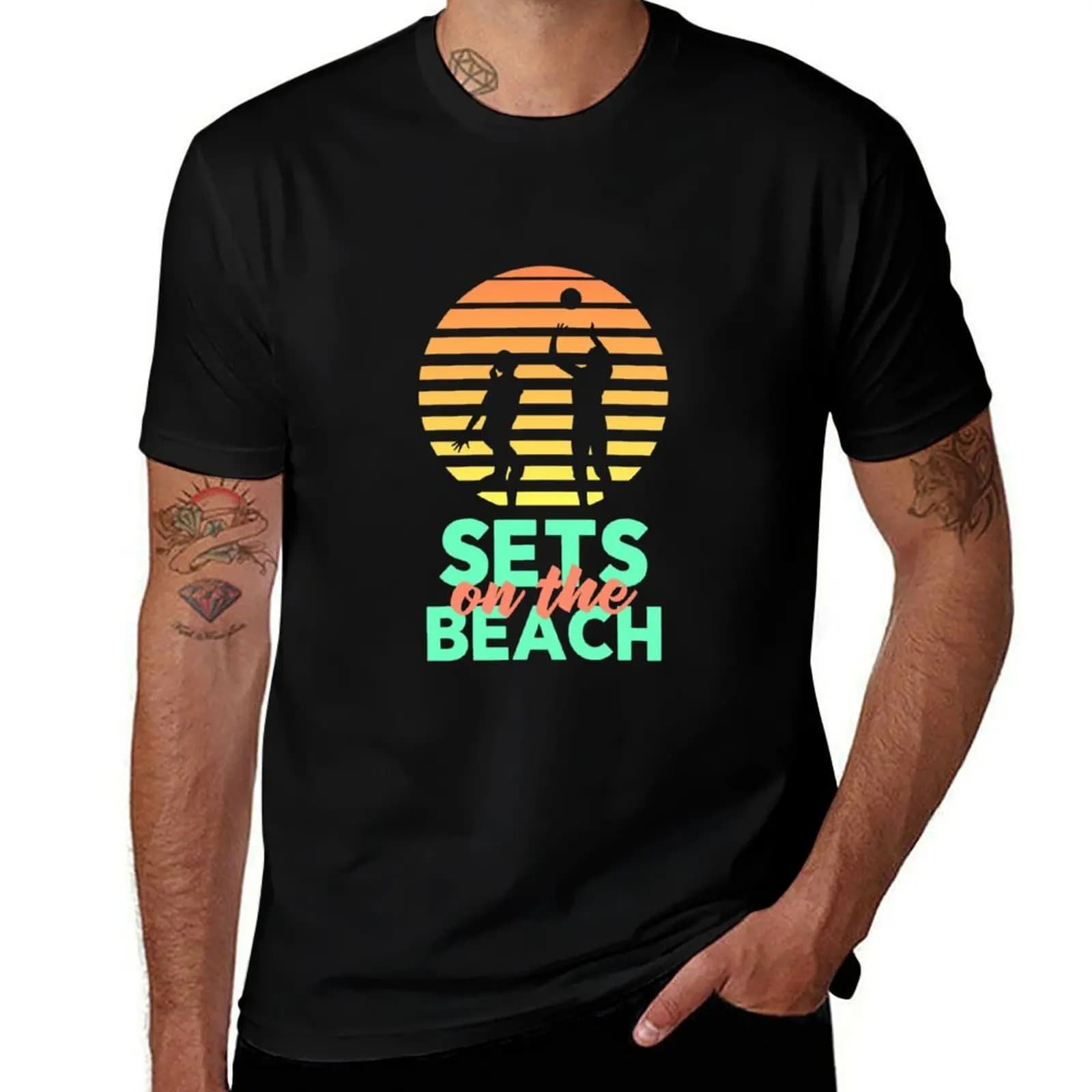 Volleyball Shirt For Men & Women - Sets On The Beach T-Shirt Trendy Casual Short Sleeve Shirt