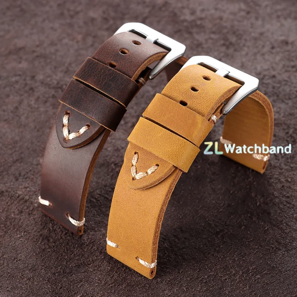 Vintage Cowhide Watch Band 18mm 20mm 22mm 24mm 26mm Handmade Stitching Leather Strap for Panerai for Seiko Smartwatch Wristband