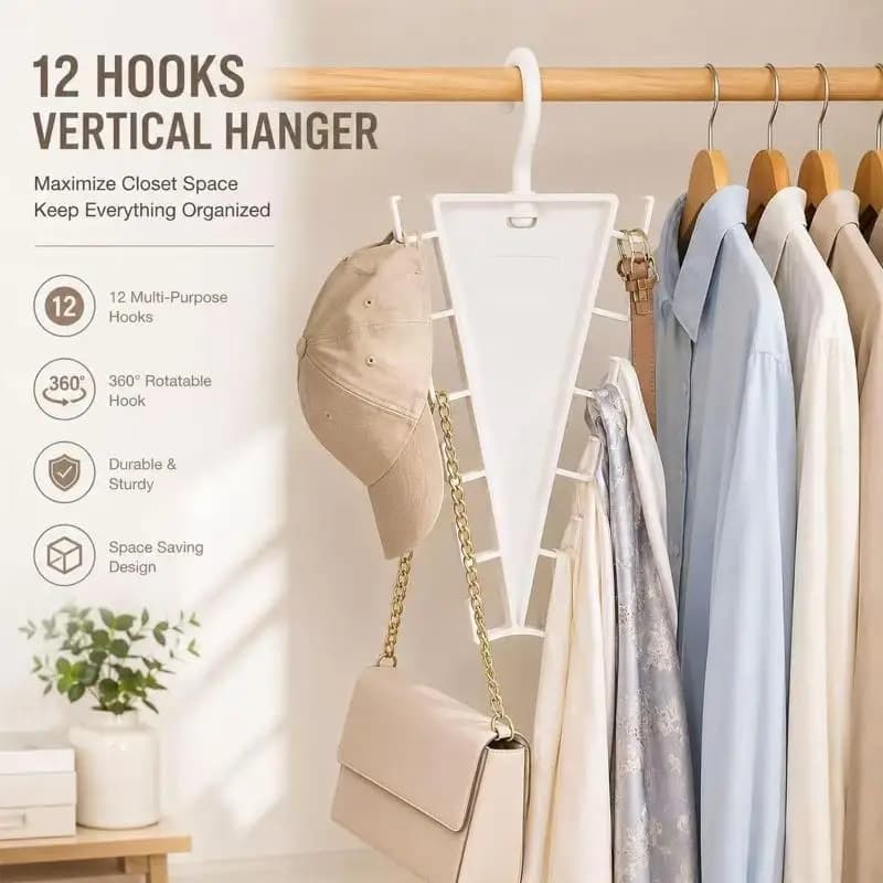 /KQM/Multi Hook Closet Hanger Organizer 12 Hooks Space Saving Wardrobe Clothes Hanger For Storage Efficiency V-Shape