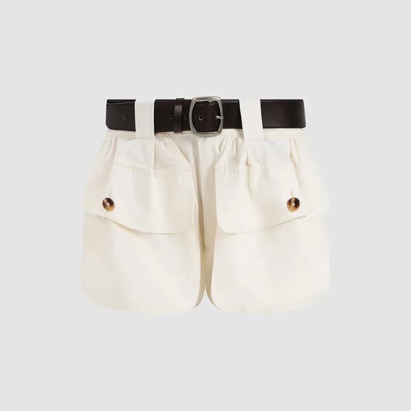 Shorts da donna con stampa a boccioli di fiori e tasche grandi, casual e adatti al lavoro, cintura in pelle effetto distressed, 2026, nuovo stile