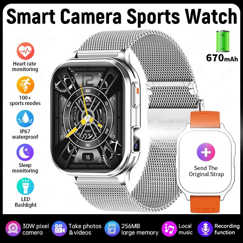 Smartwatch FOXBOX con Fotocamera 670mAh, Scatta Foto, Registra Video, Monitoraggio Salute, Fitness, Chiamate Bluetooth, per Uomo e Donna