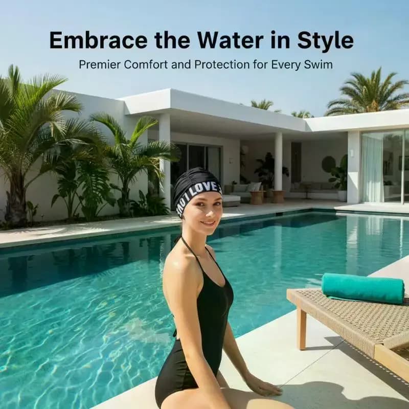 Love Print Women's Swim Cap Soft Pleated Design Ideal For Comfortable Swimming Sessions