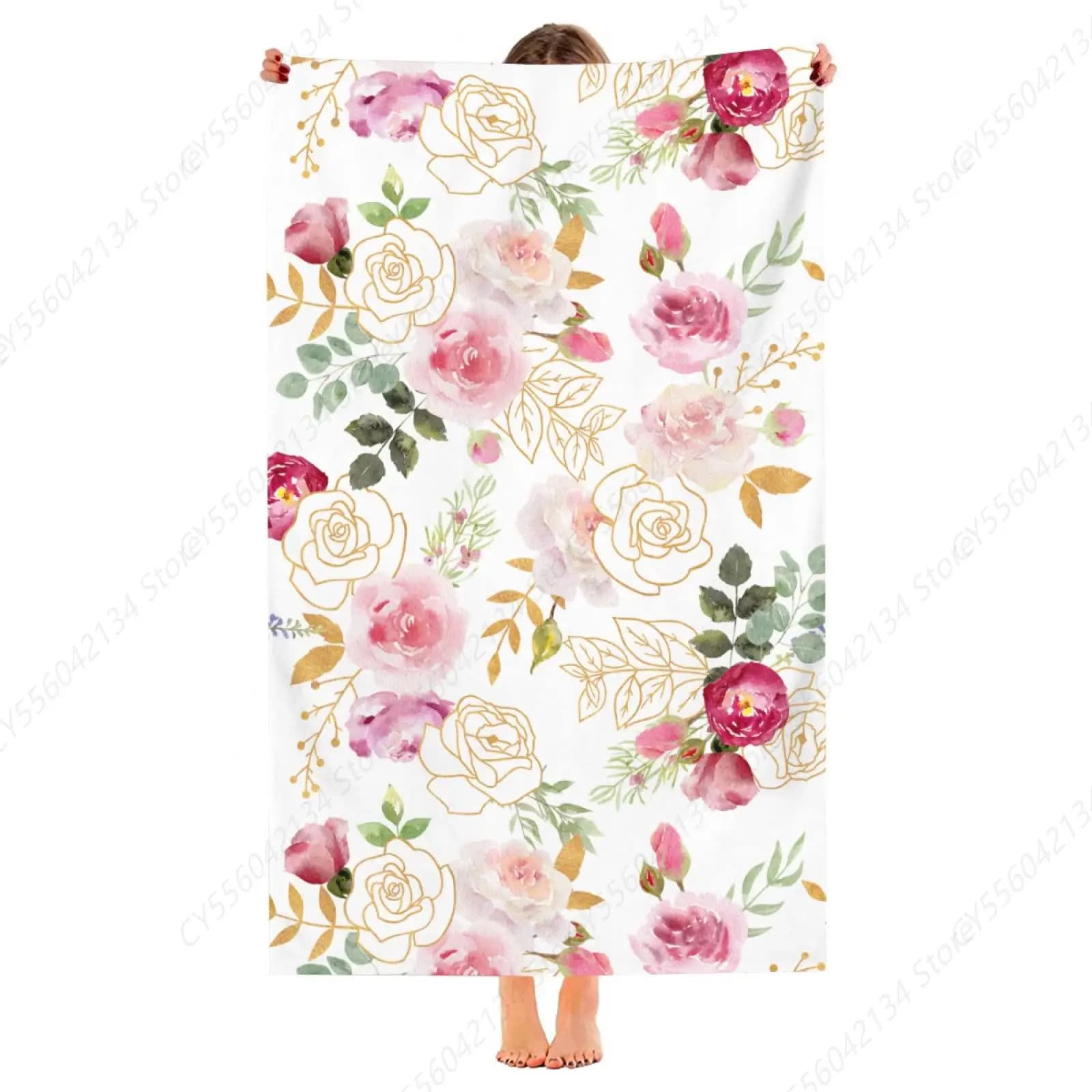 Asciugamano da spiaggia con fiori floreali Asciugamani da bagno oversize in microfibra ad asciugatura rapida Regalo Asciugamani da spiaggia spessi senza sabbia per bambini Viaggi per adulti