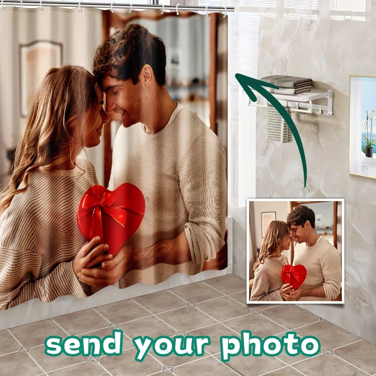 Waterproof Romantic Couple Shower Curtain Love Heart Design Bathroom Decor Liner Modern Shower Curtain for Home Gift