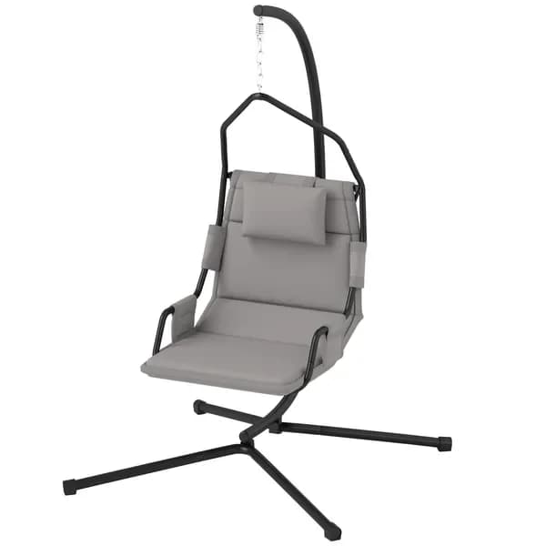 Rocking chair with support and cushion with PA coating, hanging chair with steel frame for interior and exterior, grey