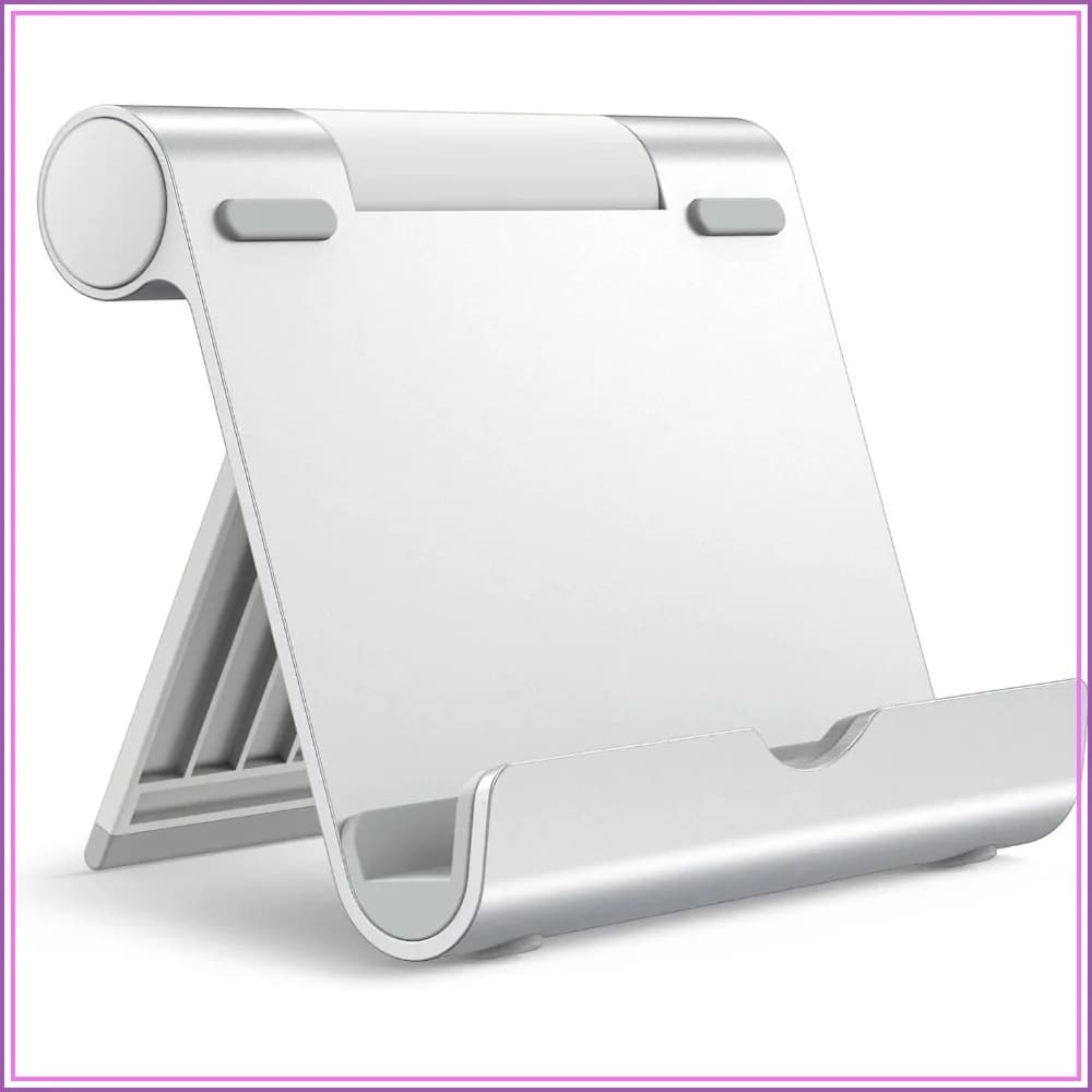 Adjustable Tablet Stand, Foldable Portable Desktop Holder for iPad, Galaxy Tab, Kindle, Phones 4-11" Silver