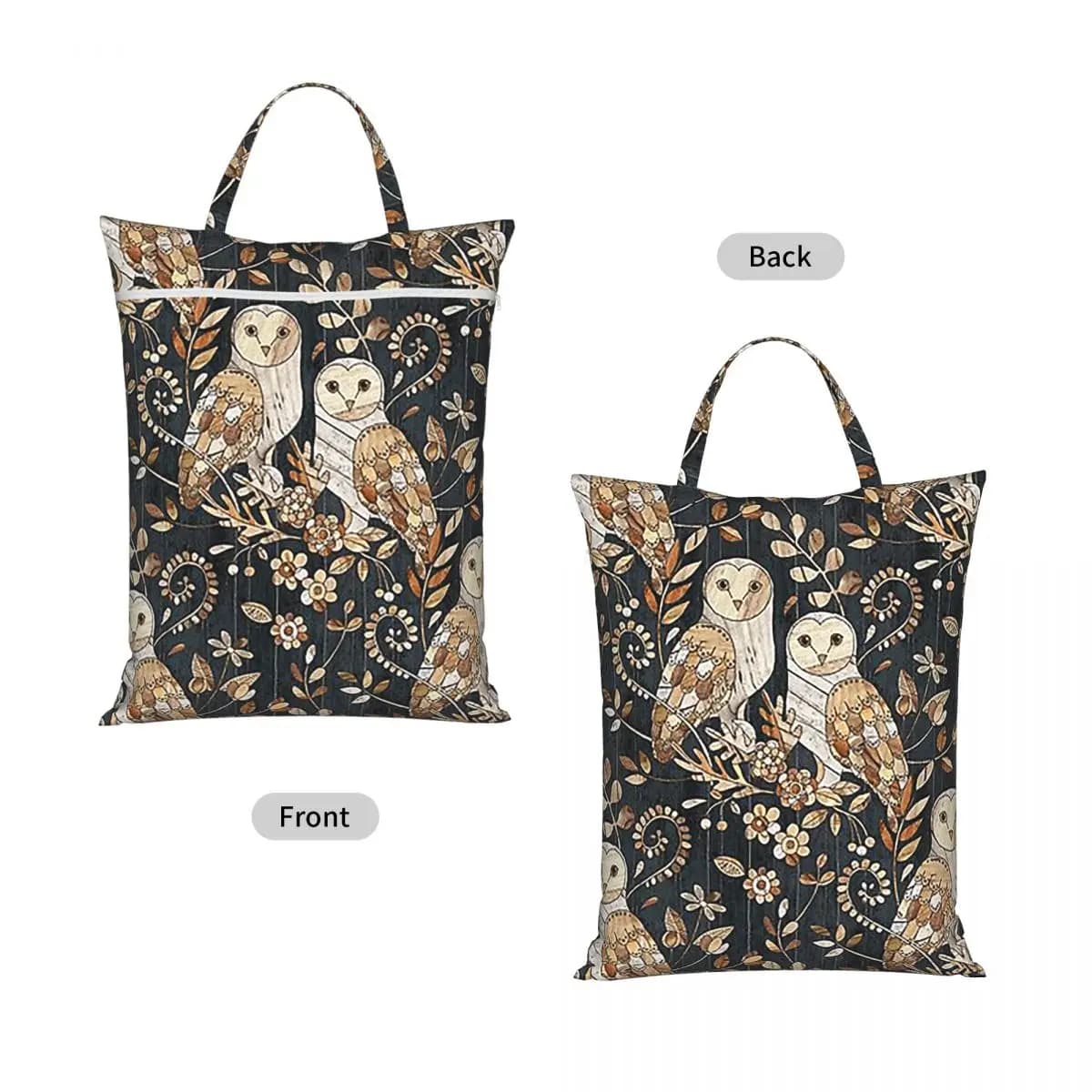 Wooden Wonderland Barn Owl Collag Travel Laundry Bag Waterproof Reusable Dirty Clothes Pouch Gym Yoga Vacation Washing Basket