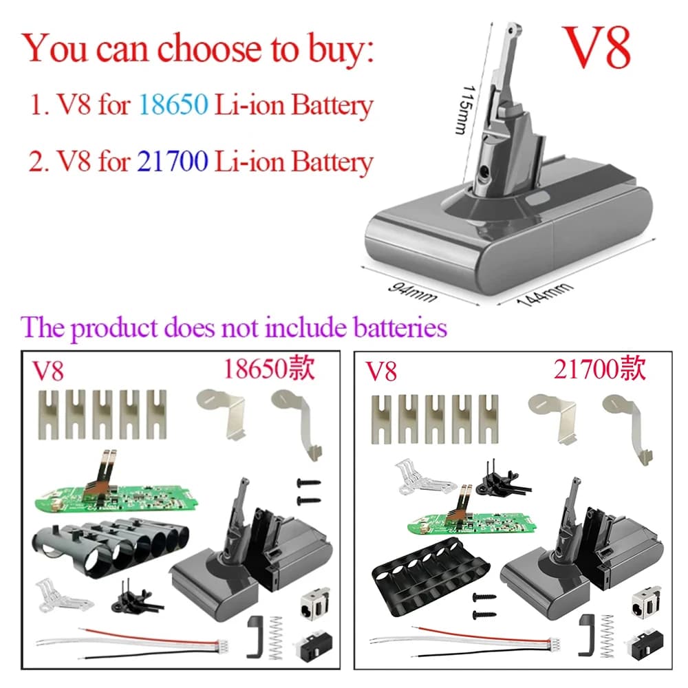 Lithium Ion Battery Plastic Case Rechargeable Circuit Box Shell For Dyson V8 21.6V Absorber Absorber for Animals SV10