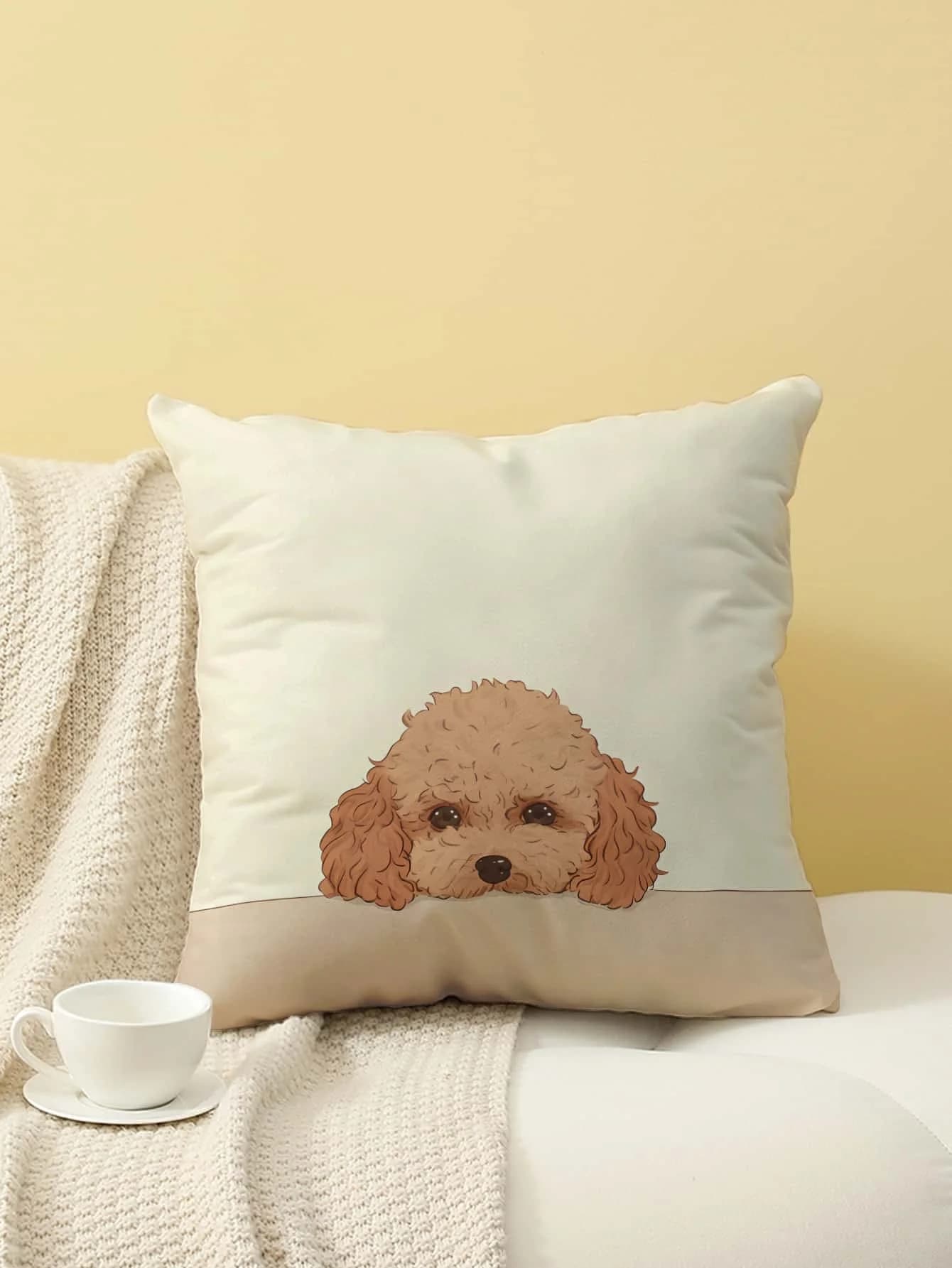 Fodera per cuscino con stampa simpatico barboncino, federa decorativa per divano, camera da letto, soggiorno, letto, sedia da ufficio, decorazioni per la casa