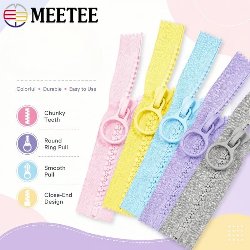10Pcs 20-30cm 10# Resin Zipper Colorful Closed End Auto Lock with Puller for Pencil Case Bag Repair Sewing Accessory DIY Craft