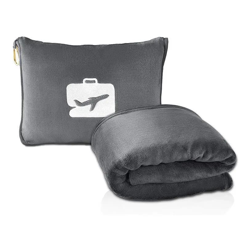 ZK20 Coperta e cuscino da viaggio Coperta morbida premium per aereo con borsa morbida Federa per bagaglio a mano e clip per zaino