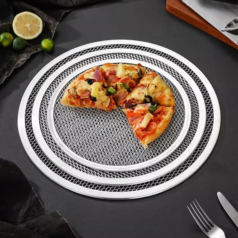 4Pcs Aluminum Pizza Mesh Baking Tray Set Anti-Rust Hollow Mesh Pie Bread Bakeware 8/10/12inch Metal Pizza Trays for Home BBQ