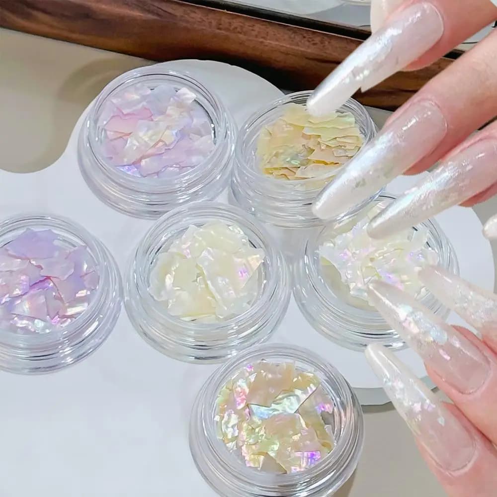1Box 3D Summer Abalone Shell Nail Charms Ultra-Thin Irregular Shell Slices Nails Art Decoration Aurora Shells Manicure Accessory