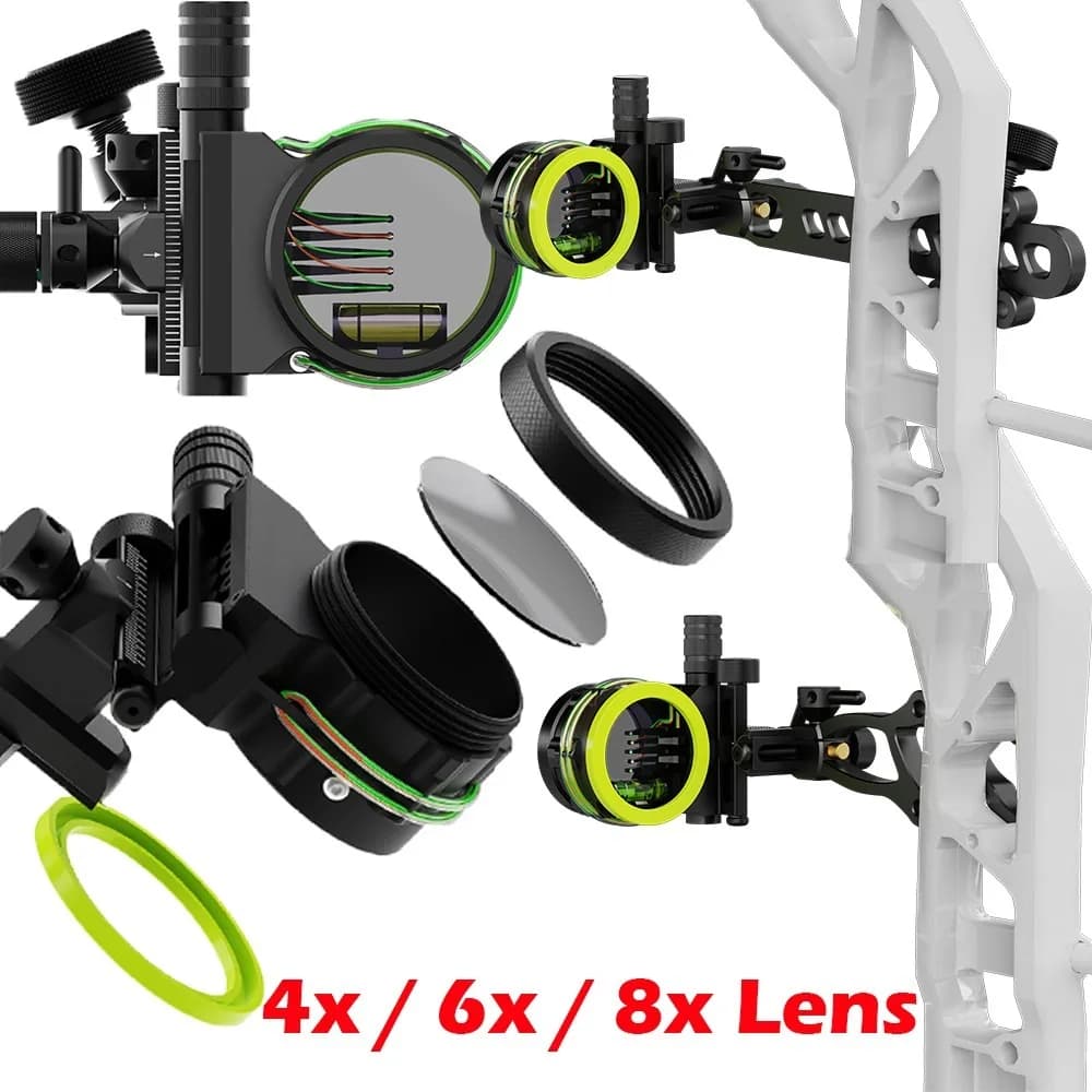 Mirino per Arco Compound 4x/6x/8x, Mirino a 5 Pin in Lega di Alluminio CNC Regolabile RH/LH per Caccia, Tiro e Pratica di Tiro al Bersaglio all'Aperto