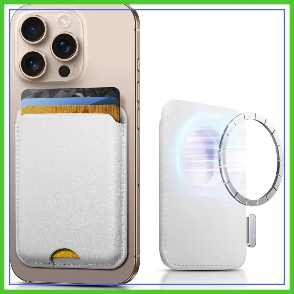 Portafoglio Magnetico Rinforzato per iPhone 17-12 e Custodie MagSafe | Porta carte in pelle con blocco RFID, contiene 3 carte, bianco