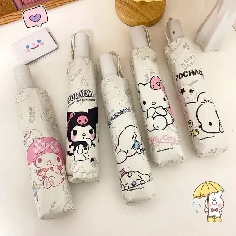 Ombrello Automatico Kawaii Sanrio Hello Kitty per Studentesse, Carino, per Sole e Pioggia, Protezione UV, Doppio Uso