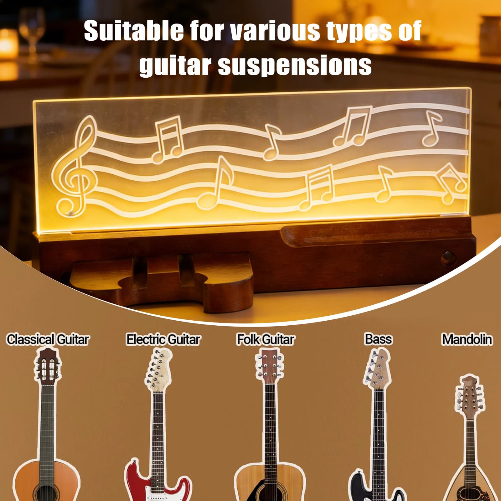 LED Acoustic Guitars Storage Stand with Shelf & Pick Holder Stringed Instruments Display Stand Gifts for Music Lover Player
