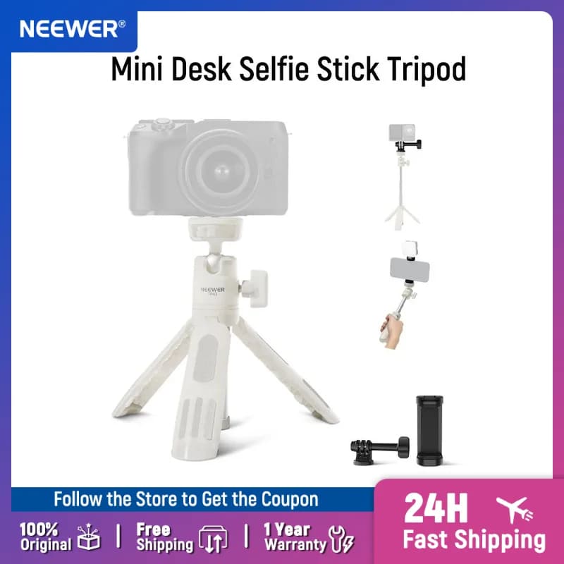 NEEWER Mini treppiede per selfie stick da tavolo compatibile con iPhone GoPro Insta360 DJI con 360 ° Asse centrale rialzato con testa a sfera