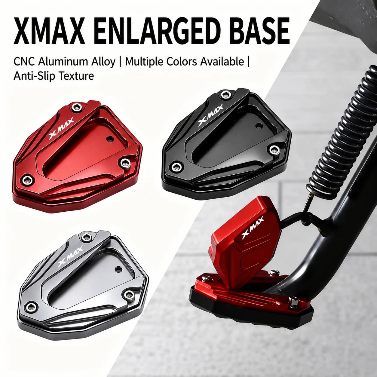 Adatto per Yamaha XMAX 300 125 250 X-MAX 300 250, supporto laterale modificato con base allargata, cavalletto laterale maggiorato