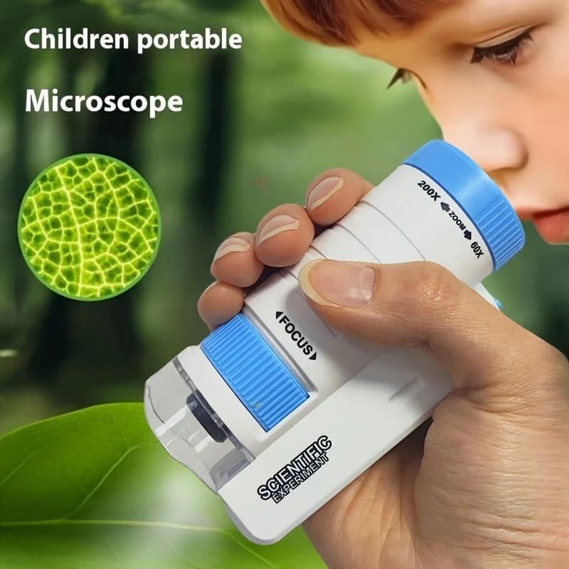Kit Microscopio Portatile 60X-120X, Lente d'Ingrandimento HD, Giocattolo Scientifico con LED, Regalo Educativo per Ragazzi e Ragazze