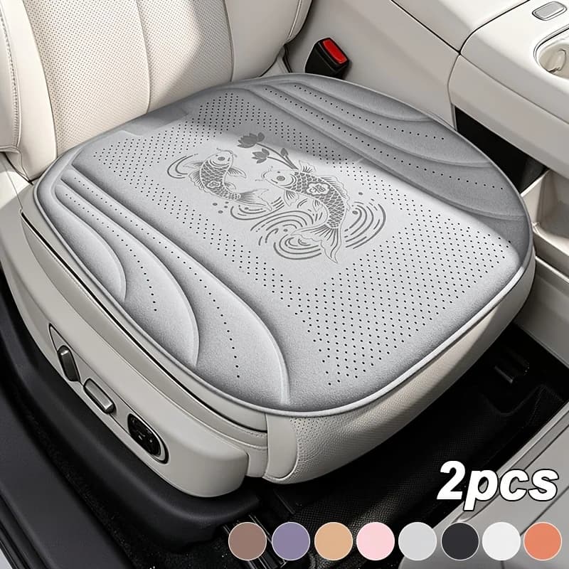 2pcs New Suede Car Seat Cushion, Slim Waist Design Seat Pad, Perforated Breathable All-Season Universal Automotive Seat Cover