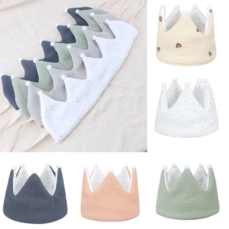 Pure Cotton Baby Birthday Crown Hat Soft Adjustable Empty Top Headband for Newborn Photography Props Cap Party Bonnet