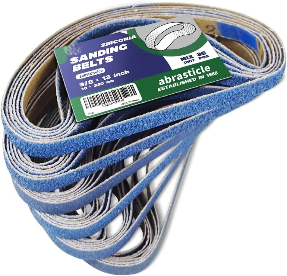 Cinghie abrasive in zirconio da 3/8 x 13 pollici per metallo, 36 pezzi assortiti con grane 60/80/100/120/180/240