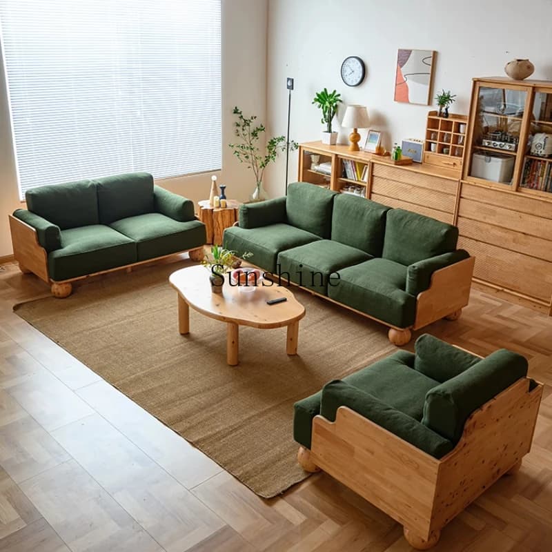 ◆ Divano in tessuto di legno massello soggiorno moderno semplice blocco di tofu giapponese Nordic ins piccolo appartamento