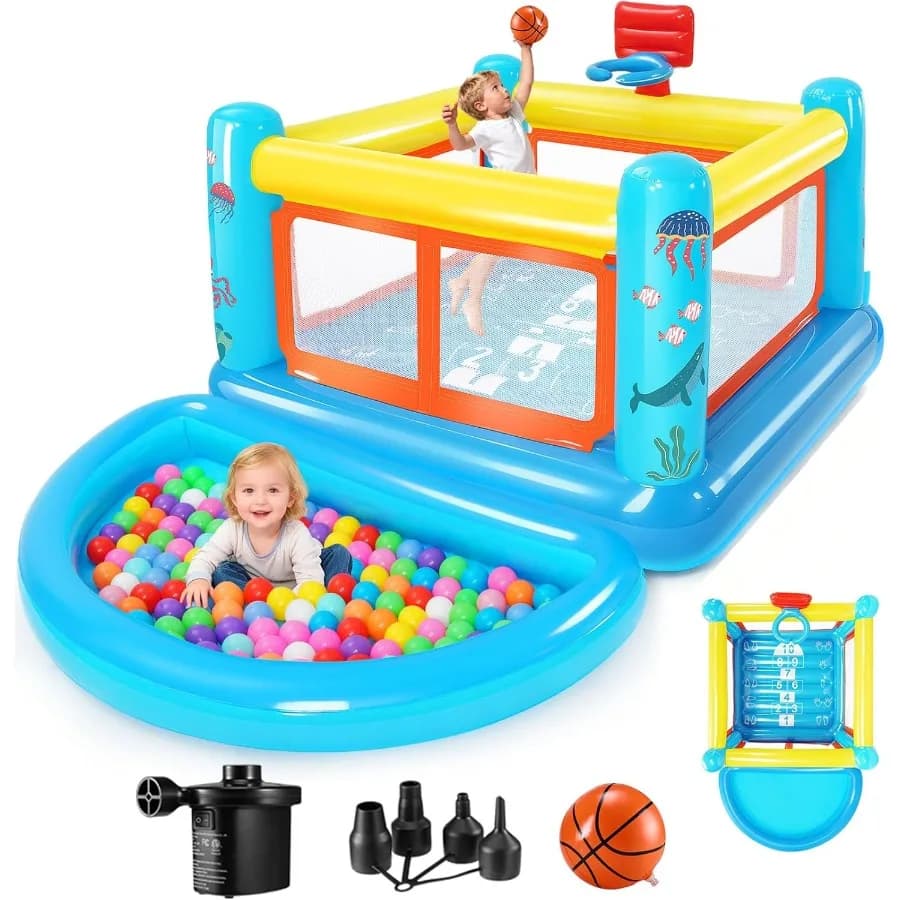 Inflatable Bounce House for Small Inflatable Castle PVC Playground Detachable Bridge Ball Pit Basketball Basketball Play Air Pump