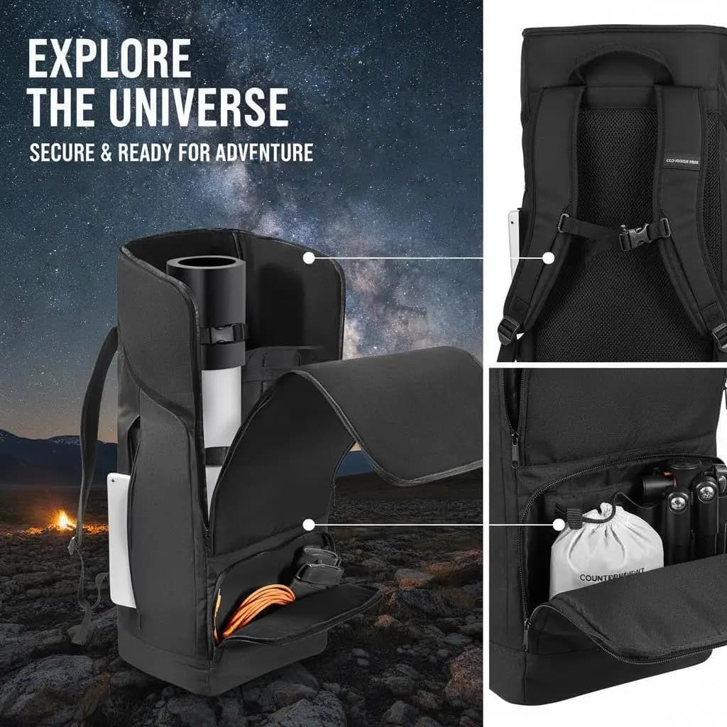 Borsa per strumenti ottici da 29,9 pollici per osservazione delle stelle, viaggi e ricerca astronomiche, scomparto imbottito, cintura di fissaggio interna
