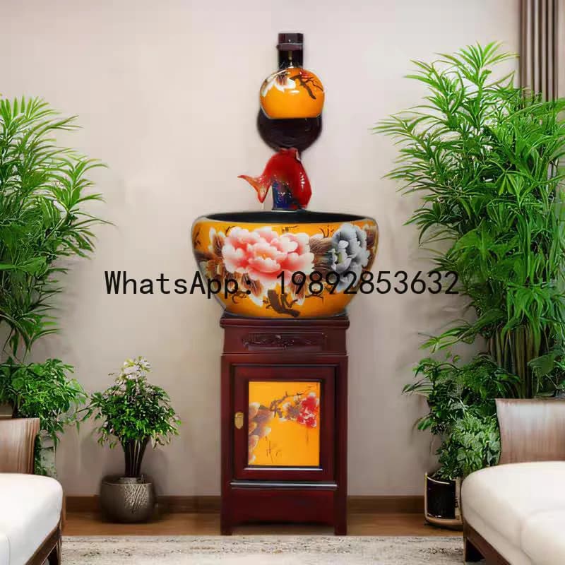 LYY Jingdezhen Acquario in ceramica Ornamento per soggiorno Stile armadio con umidificatore paesaggistico leggero Ciotola per pesci da terra