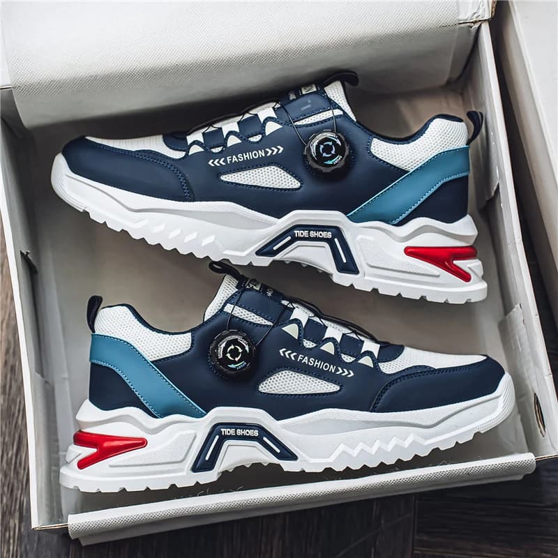 Fashionable casual sports shoes with Korean rotating buckle for men sneakers for students with soft non-slip sole for four seasons