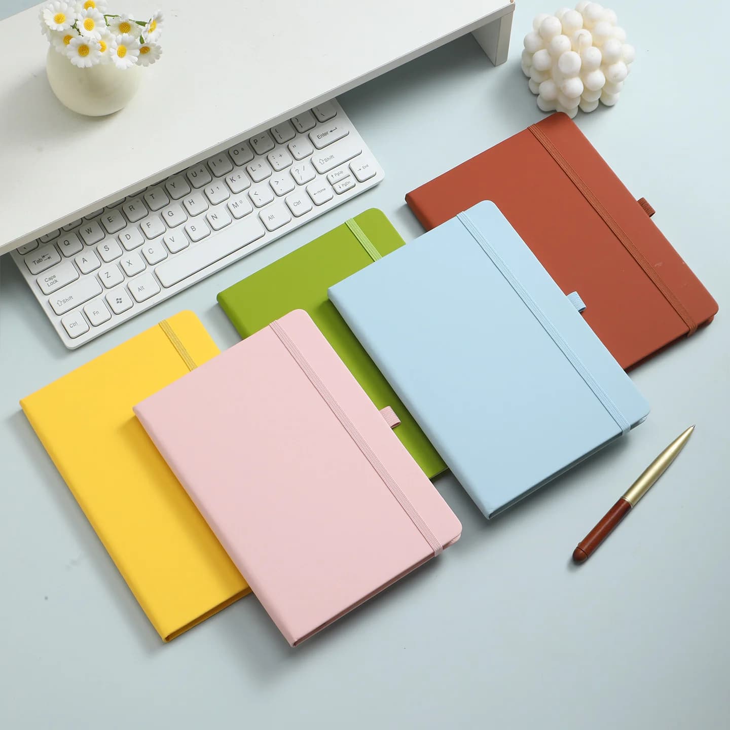 1Pc A5 Soft PU Leather Notebook, Lined Journal with Lay-Flat Binding & Pen Holder, No-Bleed Paper Planner for Work & Students